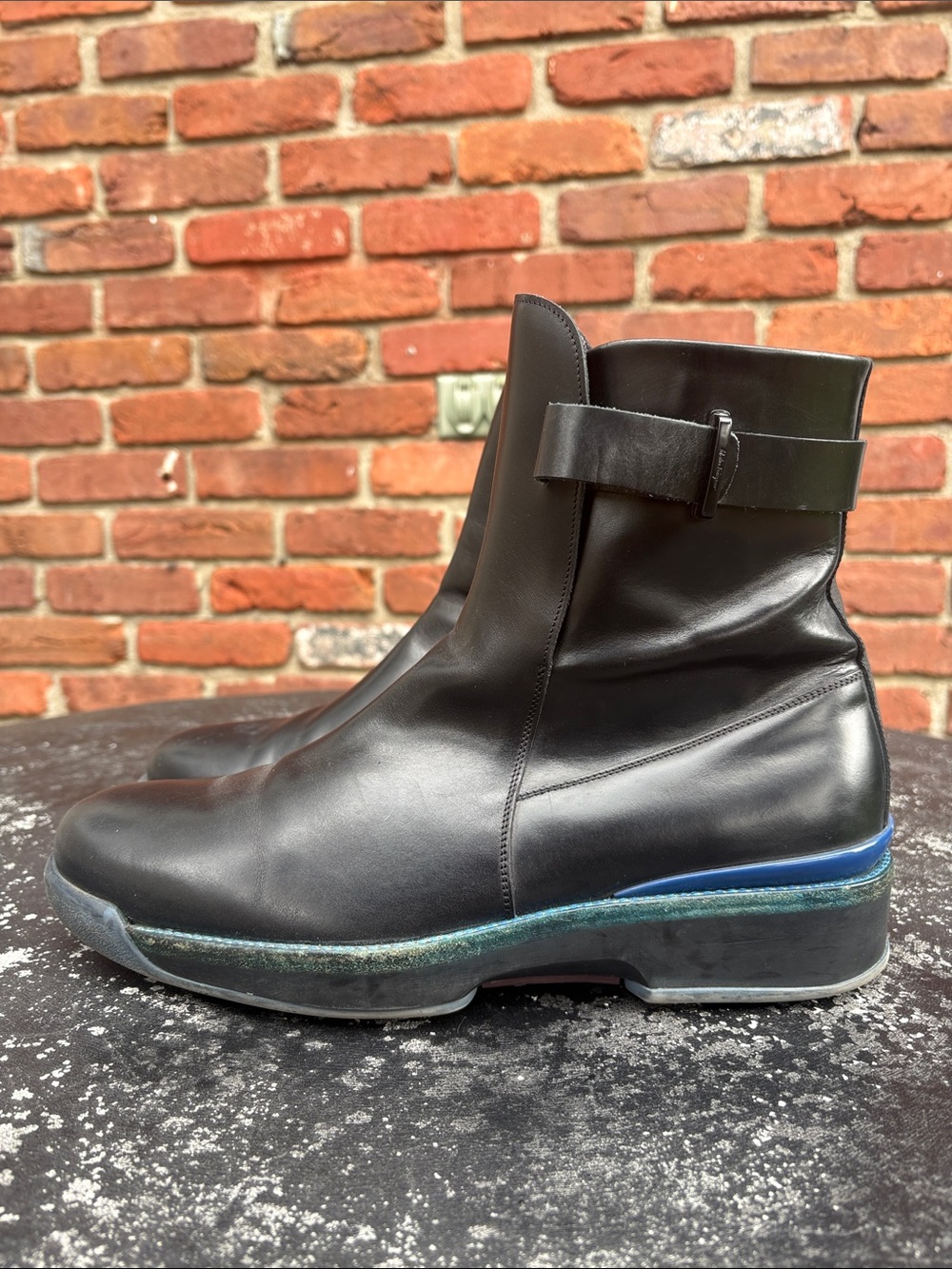 Salvatore Ferragamo Men’s  Black Leather Boots with Silver Zip Pull size 8.5